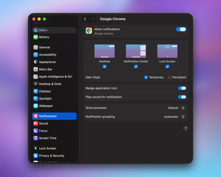 Enable Disable Browser Notifications On Macos